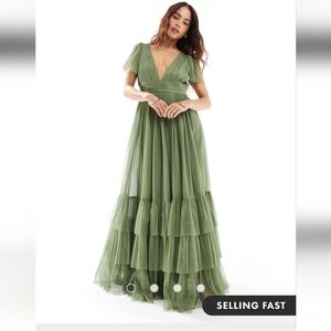 Lace and Beads Madison v neck tulle maxi dress
